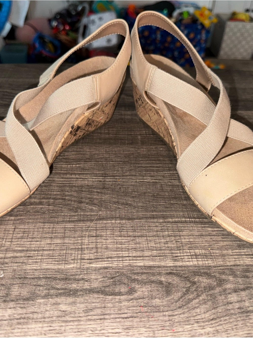 Life Stride Neutral Beige Slingback Cork Wedges